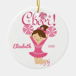 Rond En Céramique Ornement de pom-pom girl brune rose
