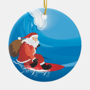 Rond En Céramique Ornement de surf de Père Noël