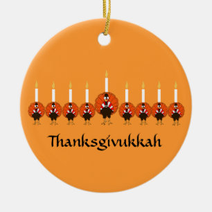 Rond En Céramique Ornement de Thanksgivukkah Turquie Menorah