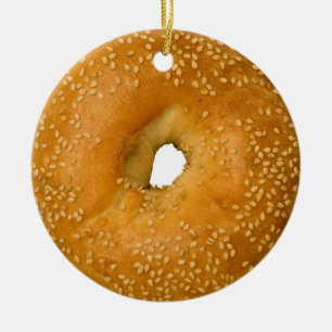 Rond En Céramique Ornement de vacances de bagel de sésame