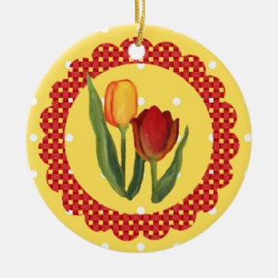Rond En Céramique Ornement des tulipes