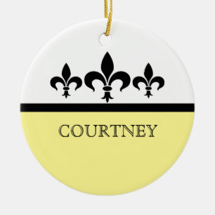 Rond En Céramique Ornement Fleur De Lis, Fleur De Swanky Jaune
