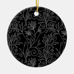 Rond En Céramique Ornement floral noir et blanc