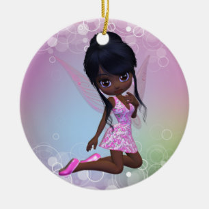 Rond En Céramique Ornement mignon de fille d'Afro-américain