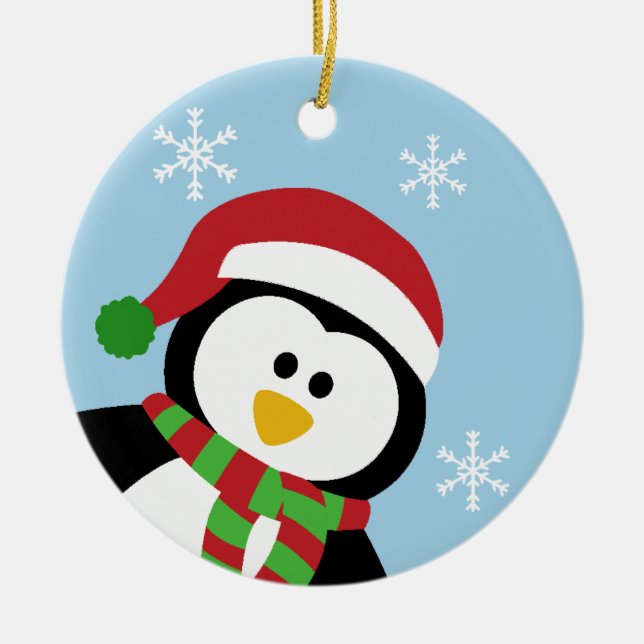 Rond En Céramique Ornement mignon de pingouin de Noël (Devant)