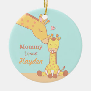 Rond En Céramique Ornement Personnalisé Maman Girafe et Petit Chéri