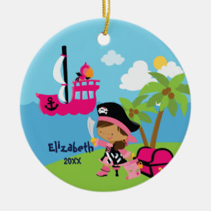 Rond En Céramique Ornement rose mignon de Noël de pirate de fille