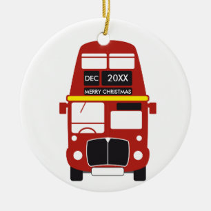 Rond En Céramique Ornement rouge de Noël d'autobus de Londres