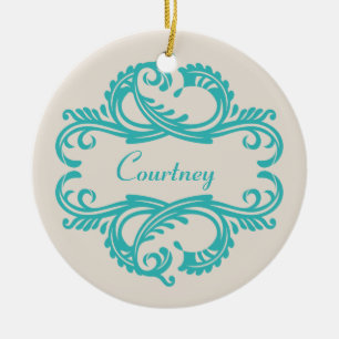 Rond En Céramique Ornement turquoise Chic Damask