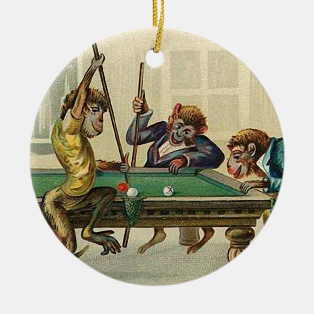 Rond En Céramique Ornement vintage de Noël de singe (Devant)