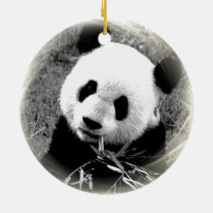 Rond En Céramique Panda Manger Feuille Arbre de Noël Ornement