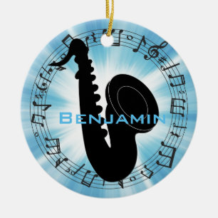 Rond En Céramique Saxophone Silhouette Design Ornement