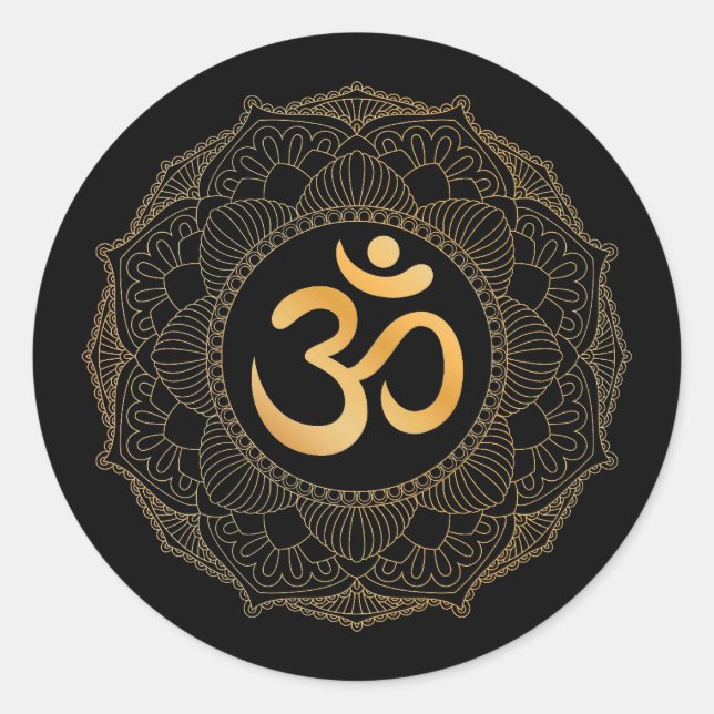 ROND ENVELOPE SEAL STICKER : GOLD MANDALA & OHM (Devant)