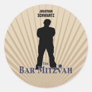 Rond Étoile de cinéma Bar Mitzvah Sticker Tan Navy Blue
