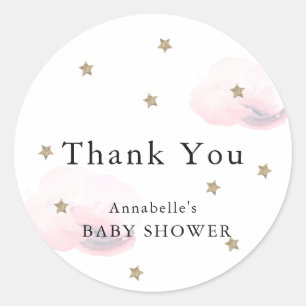 Rond Étoiles et nuages roses Sticker Baby shower Merci