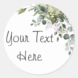 Rond Éucalyptus Sticker Classic Round Texte Personnalis
