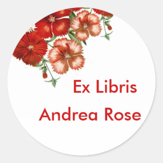 Rond Ex Libris Plaque rouge Carnation Sticker