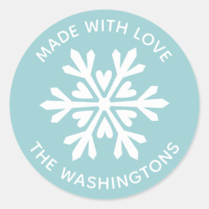 Rond Fabriqué avec l'amour Sticker Flocon de neige de N