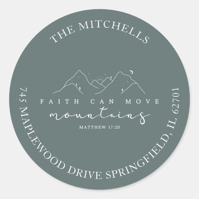 Rond Faith Can Move Mountains Custom Address Sticker (Devant)