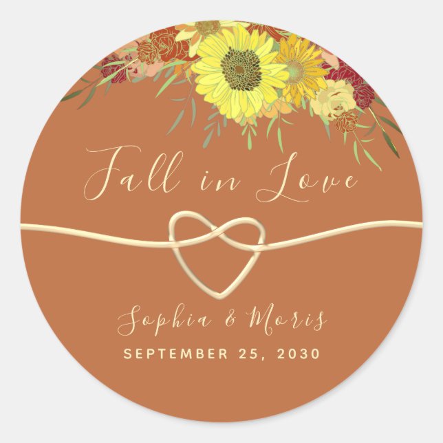 Rond Fall in Love Wedding Favor Classic Round Sticker (Devant)