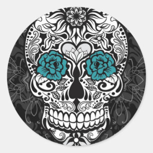 Rond Fancy Skull Day of the Dead Sticker