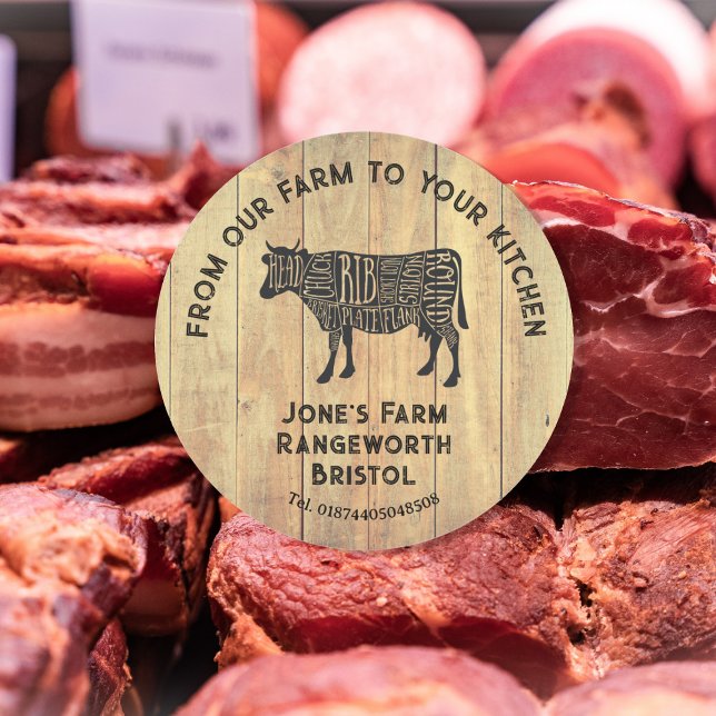 Rond Farm Fresh Beef Sticker | Rustic Cow Logo Label  (Créateur téléchargé)