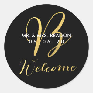 Rond Faux Gold Initial B   Sticker de bienvenue mariage