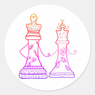 Rond Figures échecs, reine et Roi Love Sticker