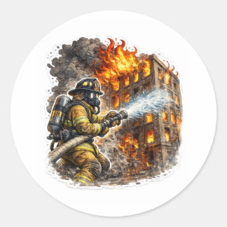 Rond Firefighter Hero Fighting Fire Rescue Sticker