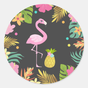 Rond Flamant rose Pool Party Favoriser Tag Sticker