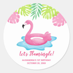 Rond Flamant rose Tropical Pool Party Favoriser Sticker