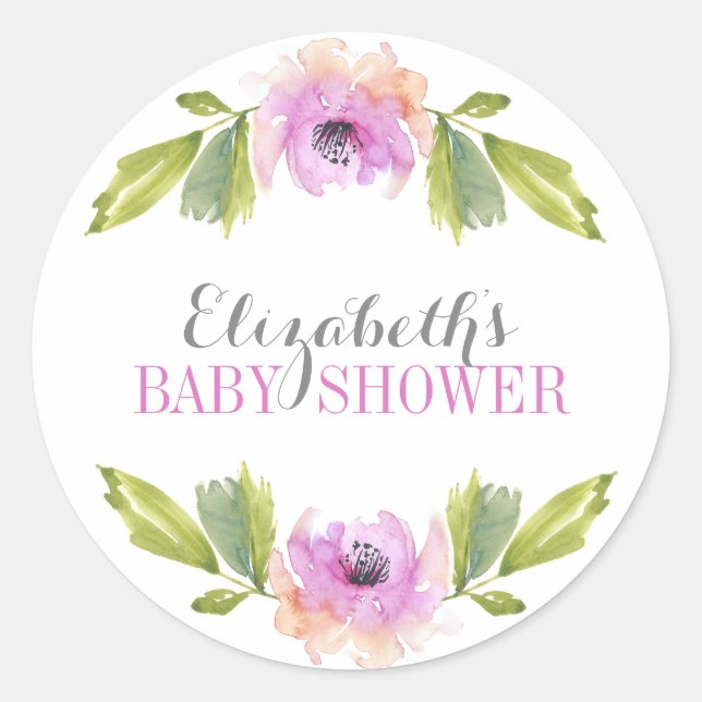 Rond Fleurs broyées | Sticker Baby shower aquarelle (Devant)