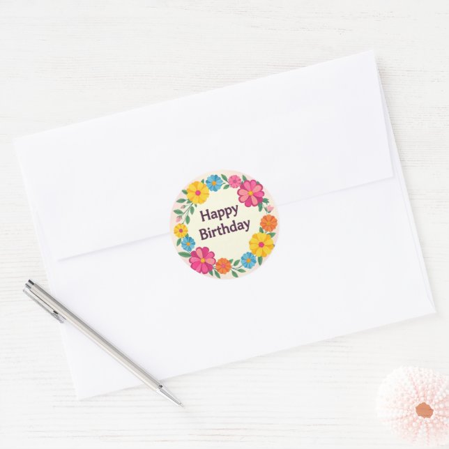 Rond Floral birthday sticker  (Enveloppe)