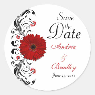Rond Floral Gerbera rouge Enregistrer le sticker de dat