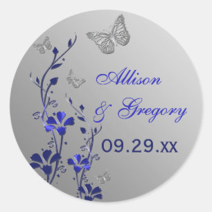Rond Flore bleue et argentée avec Sticker à papillons