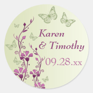 Rond Flore violette et verte avec Sticker à papillons