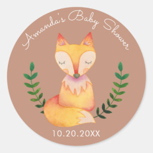 Rond Fox Woodland Baby shower Favoriser Tags Sticker