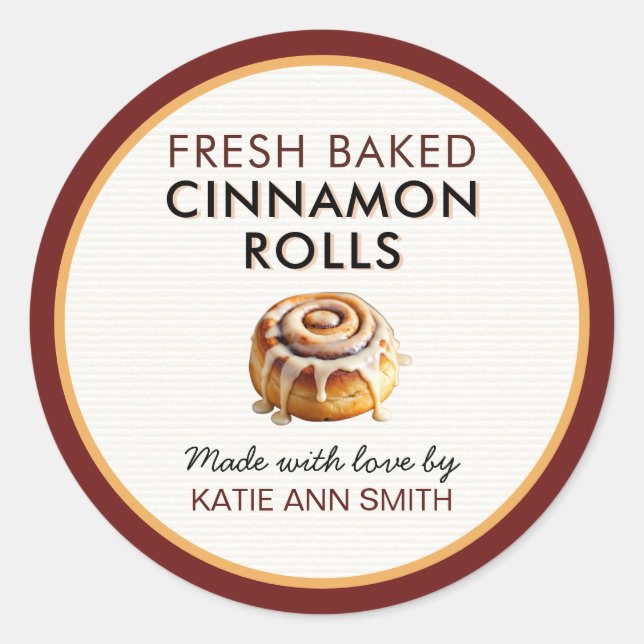 Rond Fresh Baked Cinnamon Roll Labels | Bakery Sticker (Devant)