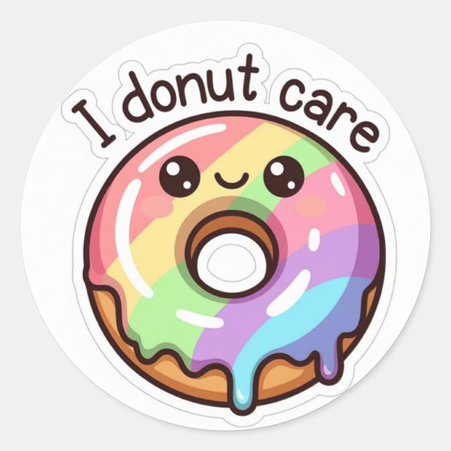 Rond Funny Rainbow Donut "I Donut Care" Sticker (Devant)