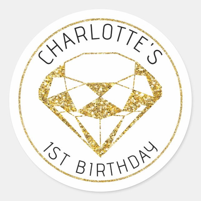 Rond Gem Or Diamant Anniversaire Favoriser Sticker (Devant)