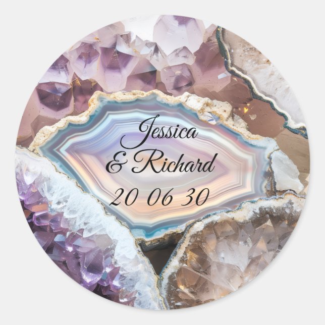 Rond Geode Crystal Wedding Personalized Sticker (Devant)