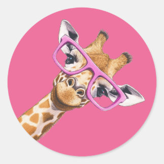 Rond Giraffe with Pink Glasses Cute Animal Sticker