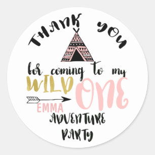 Rond Girls Wild One 1er Anniversaire Sticker Merci