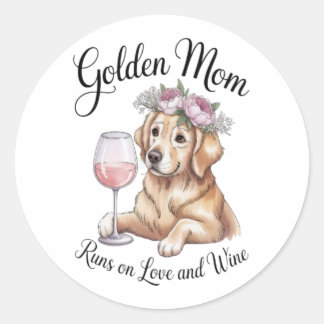 Rond Golden Mom Sticker Runs on Love and Wine Dog Decal
