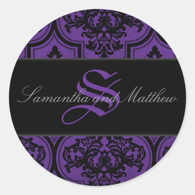 Rond Goth Damask Grunge Monogram Sticker (Devant)