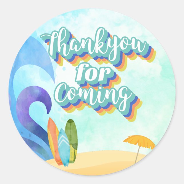 Rond Grand Sticker en Merci d'anniversaire de la plage  (Devant)
