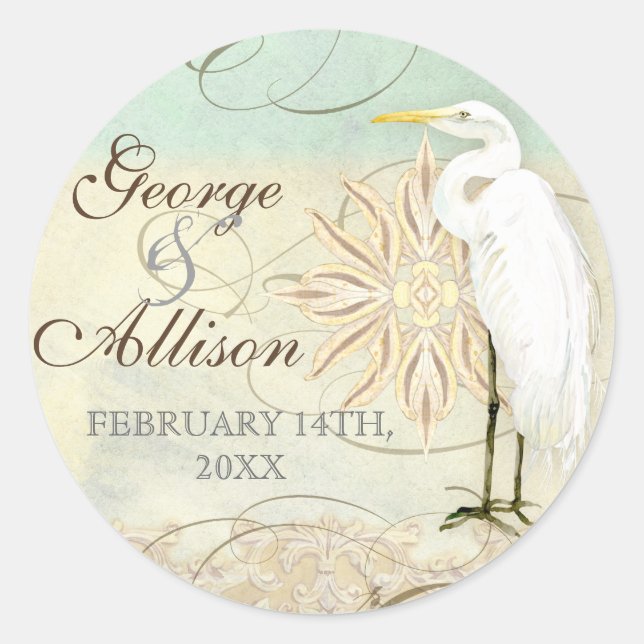 Rond Great Egret Coastal Beach - Sticker Mariage (Devant)