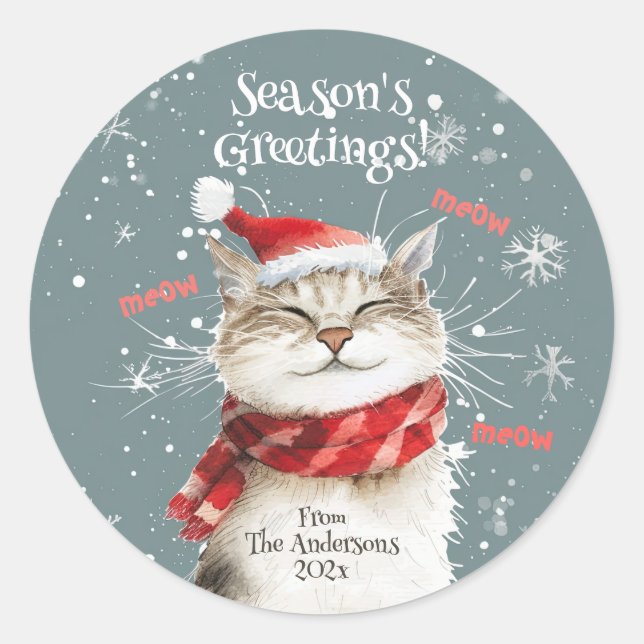 Rond Happy Chat Meow Sticker de Noël (Devant)