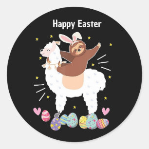 Rond Happy Easter Sloth and llama sticker