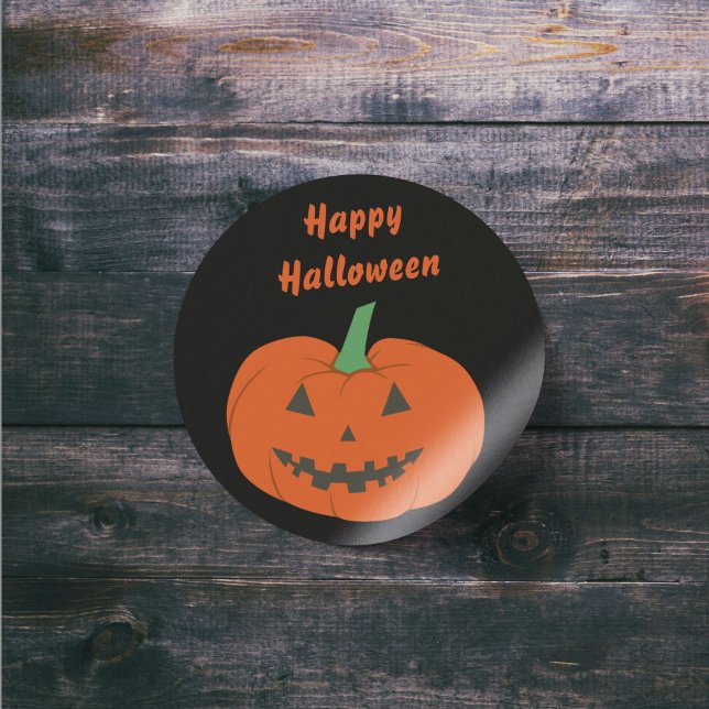 Rond Happy Halloween Jack-o'-lantern Citrouille Sticker (Happy Halloween Jack O Lantern Pumpkin Sticker)